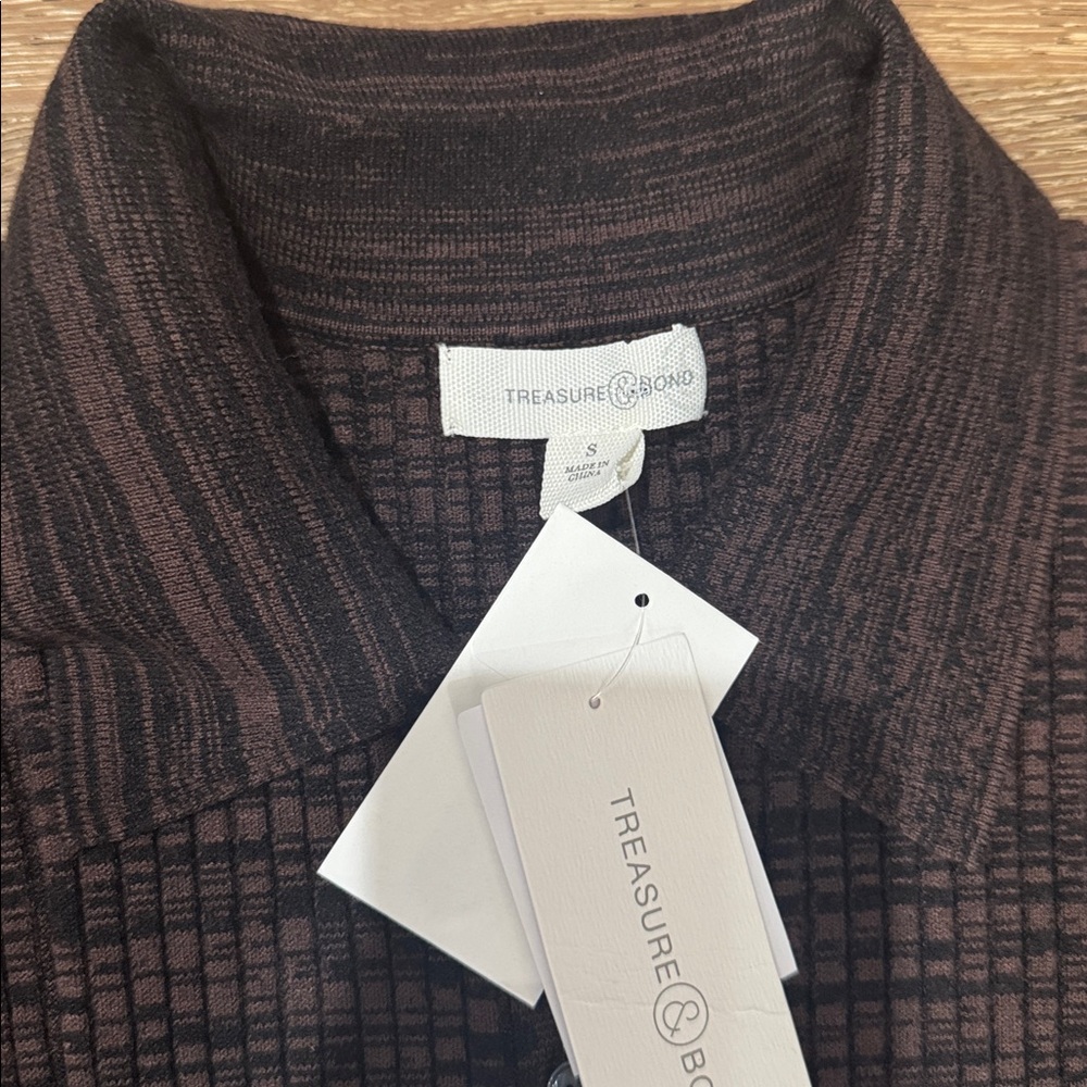 Treasure & Bond Black Brown Marl Textured Knit Collared Midi Dress NWT Sz S - Picture 4 of 6